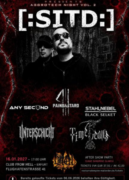 16.01.2027: Aggrotech Night - [:SITD:] + Time Devils + Stahlnebel&Black Selket + Painbastard + Any Second im Club From Hell in Erfurt